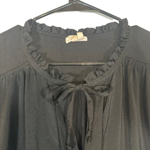 Meadow Rue Black Long Sleeve Layered Ruffled Front Tie Neck Blouse Women Sz S - Picture 6 of 12